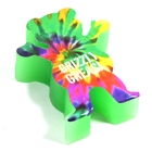 A pink, bear-shaped object showcases vibrant tie-dye designs with white text reading "Grizzly Gear" on the front. Perfectly capturing the adventurous spirit, it echoes the essence of Grizzly Grease Pink Skateboard Wax.