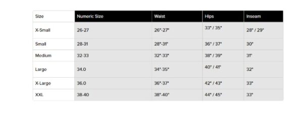 Spitfire Cargo Shorts Sizing Chart