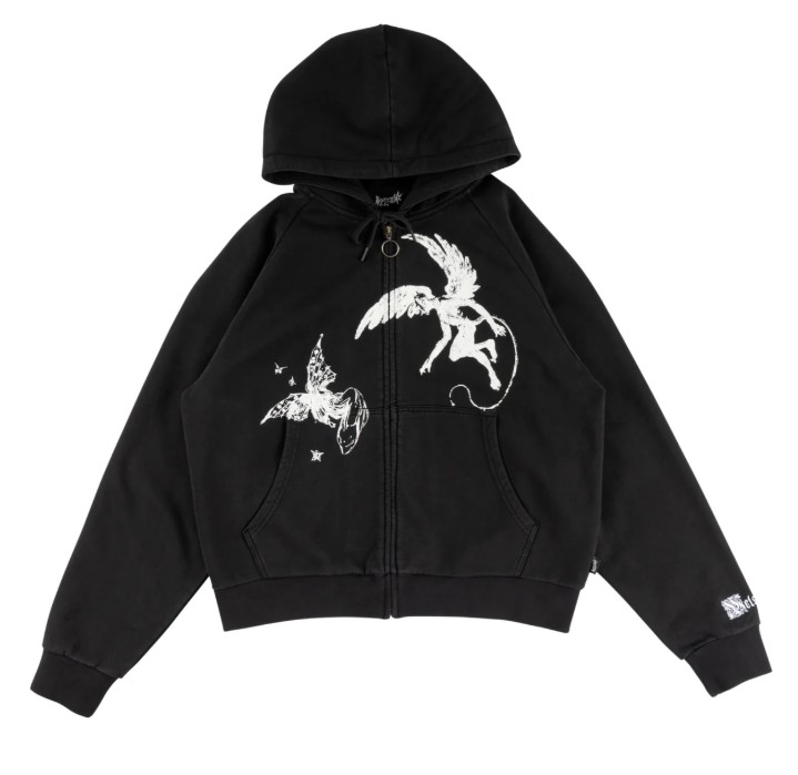 Welcome Duality Cropped Pigment Dyed Black Zip Hoodie