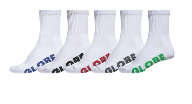 Globe Stealth White Crew Socks - 5 Pack