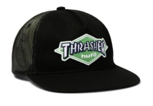 HUF x Thrasher Logo Twill Black Trucker Hat