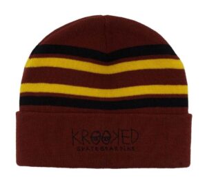 Krooked Eyes Dark/Red/Gold Black Cuff Beanie