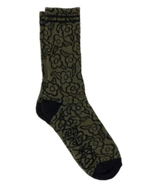 Krooked Multi Flowers Olive/Black Socks